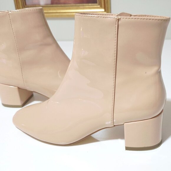 EUC Forever 21 blush nude faux patent leather heeled bootie, US 5.5, EU 36.5 - Picture 7 of 9